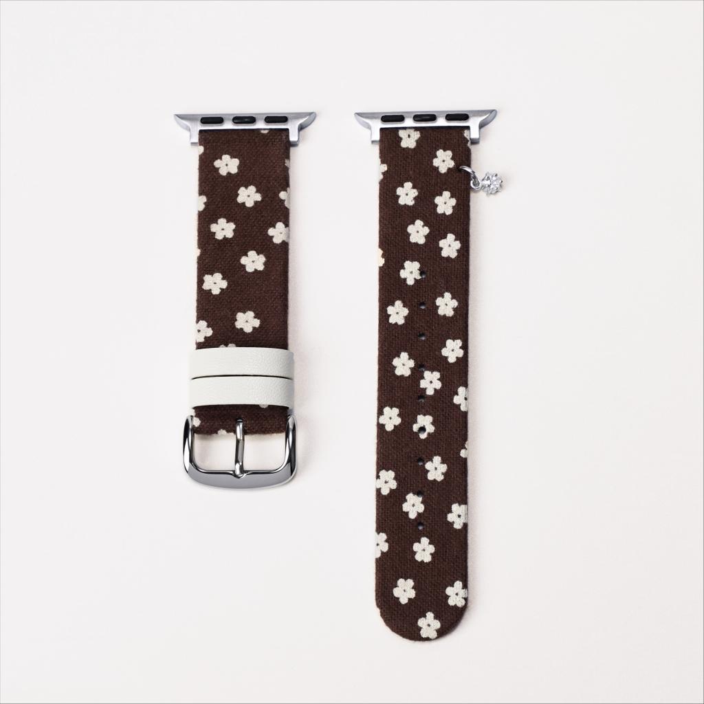 Floral Canvas Strap with Crystal Flower Charm for Apple Watch