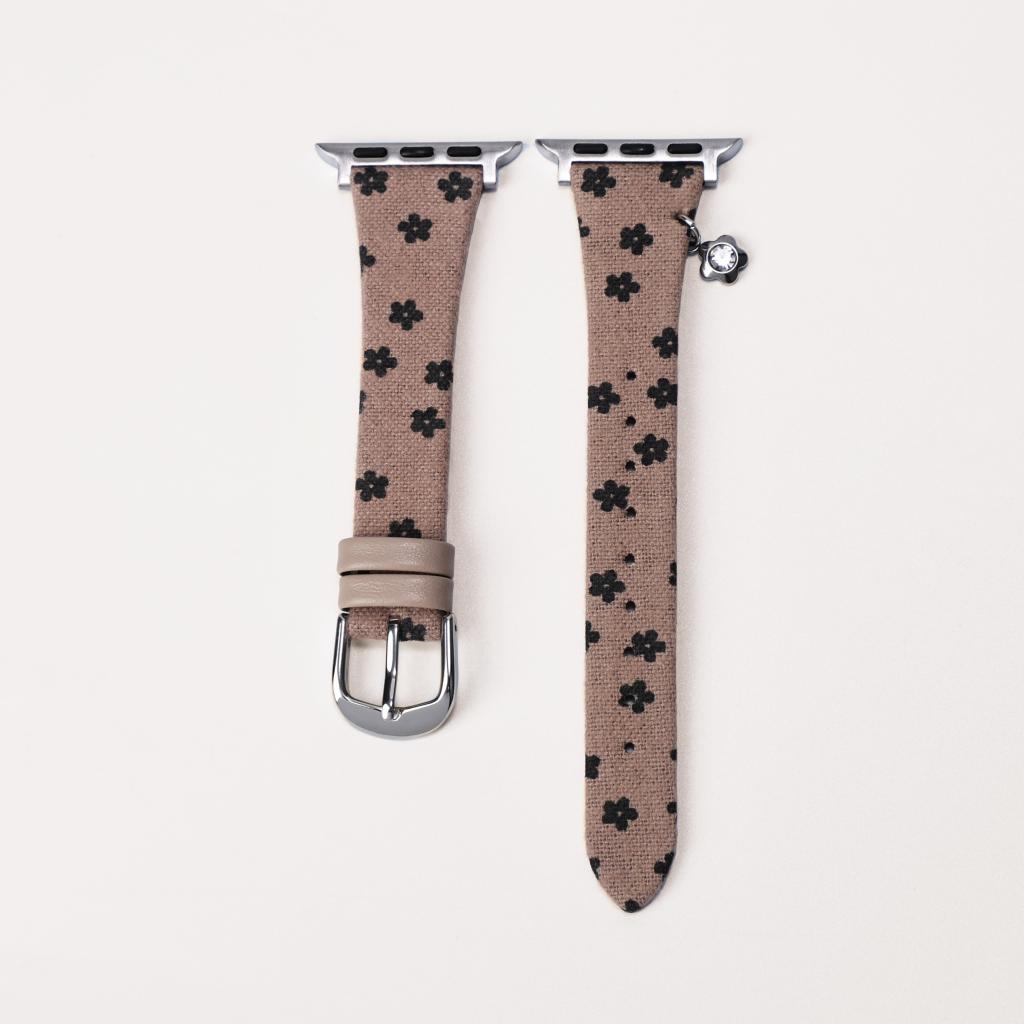 Floral Canvas Strap with Crystal Flower Charm for Apple Watch