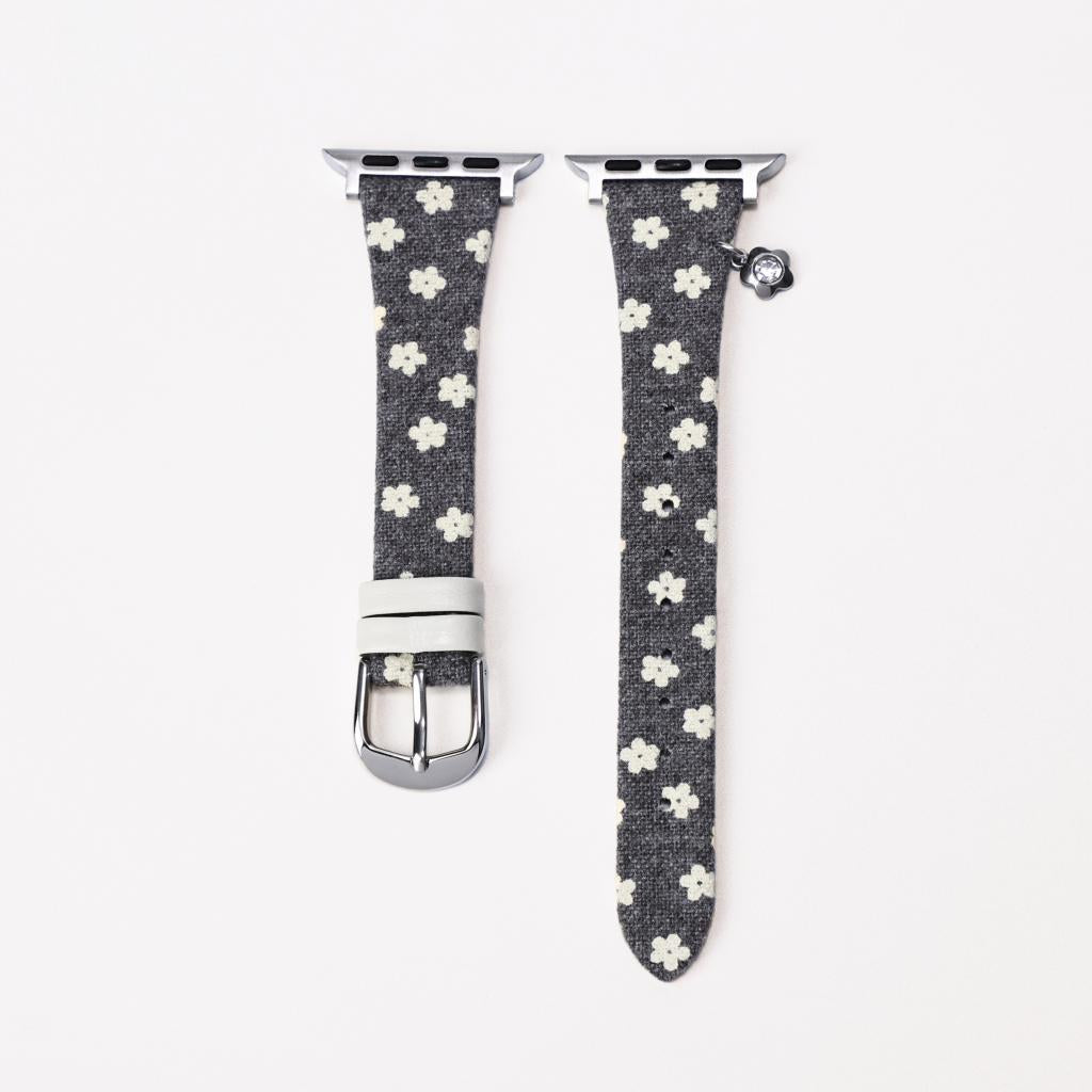 Floral Canvas Strap with Crystal Flower Charm for Apple Watch