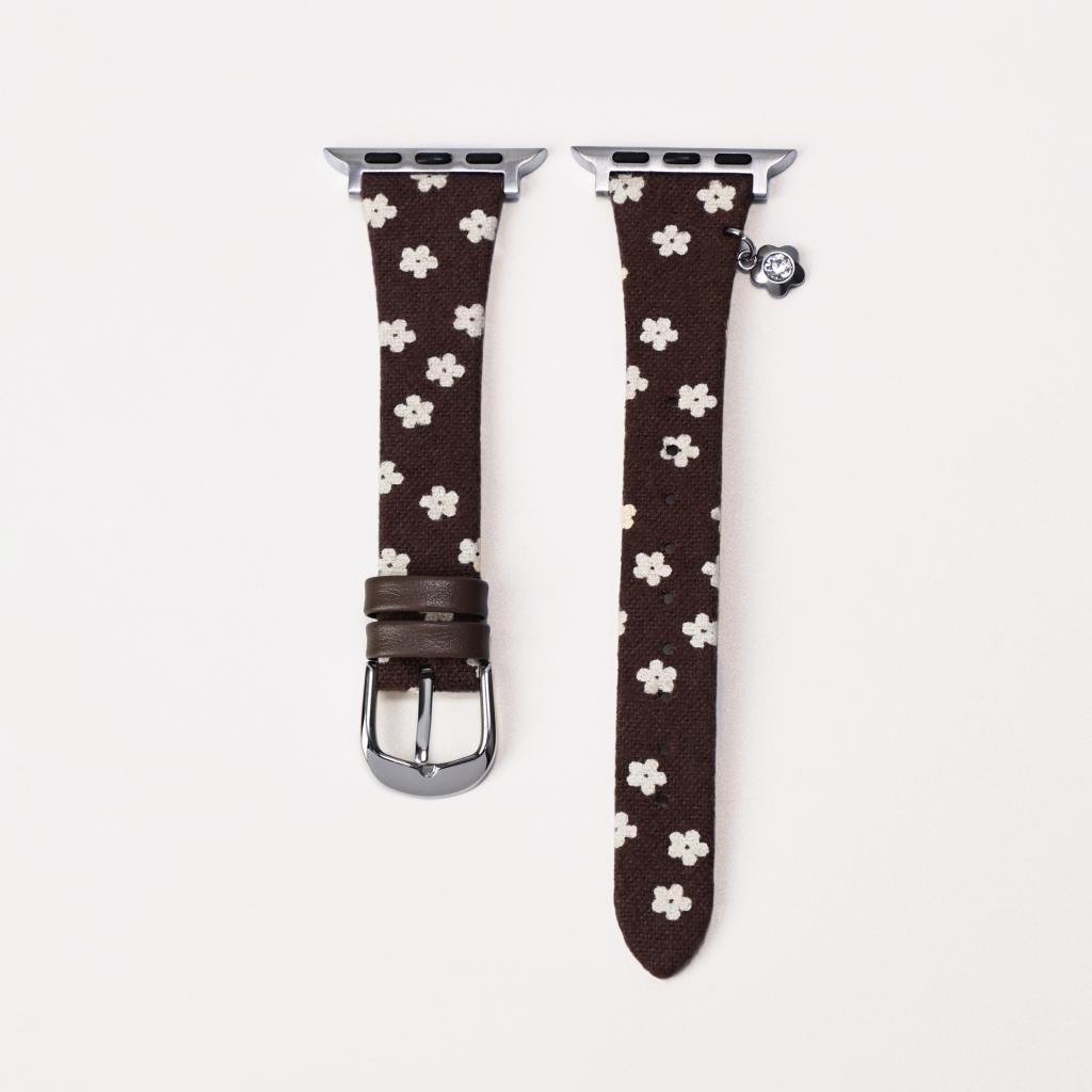 Floral Canvas Strap with Crystal Flower Charm for Apple Watch