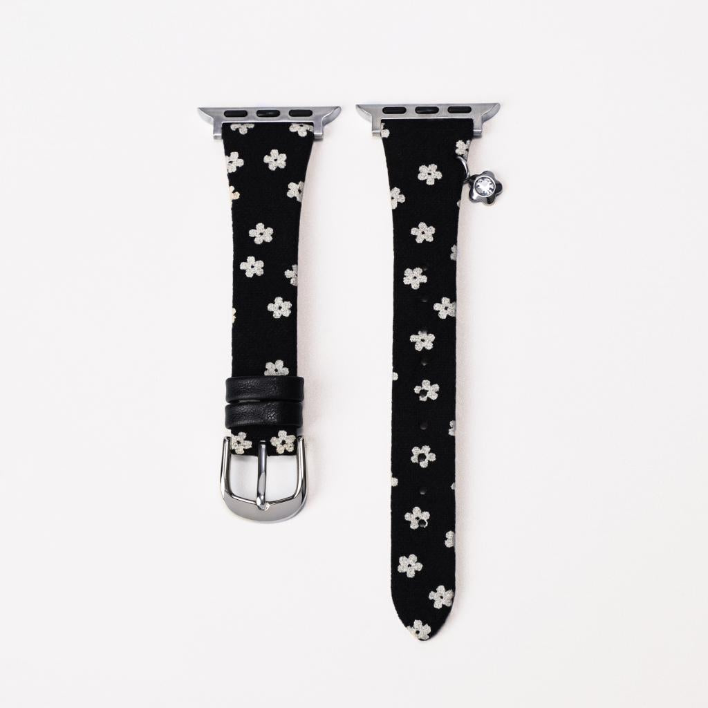Floral Canvas Strap with Crystal Flower Charm for Apple Watch
