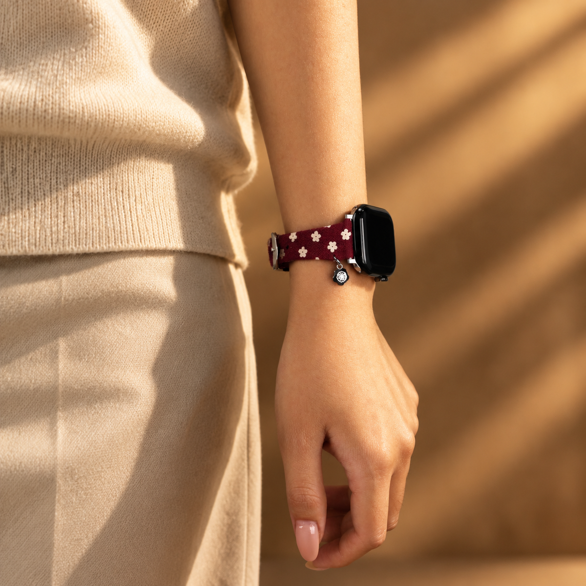 Floral Canvas Strap with Crystal Flower Charm for Apple Watch
