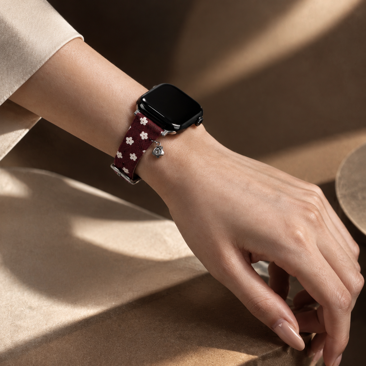 Floral Canvas Strap with Crystal Flower Charm for Apple Watch
