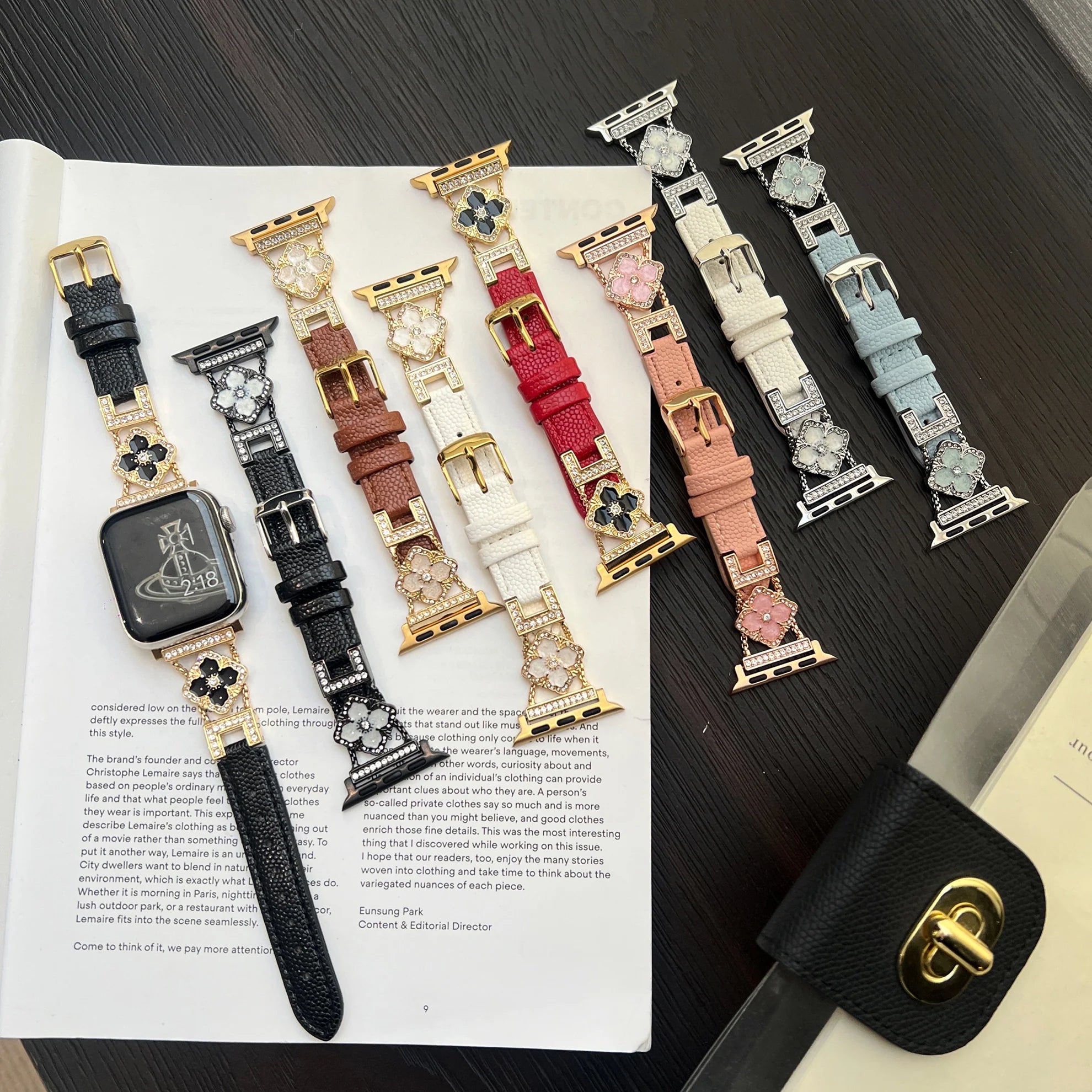 Floral Leather Strap For Apple Watch