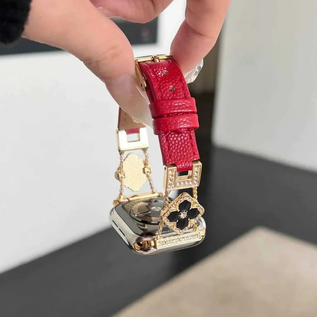 Floral Leather Strap For Apple Watch