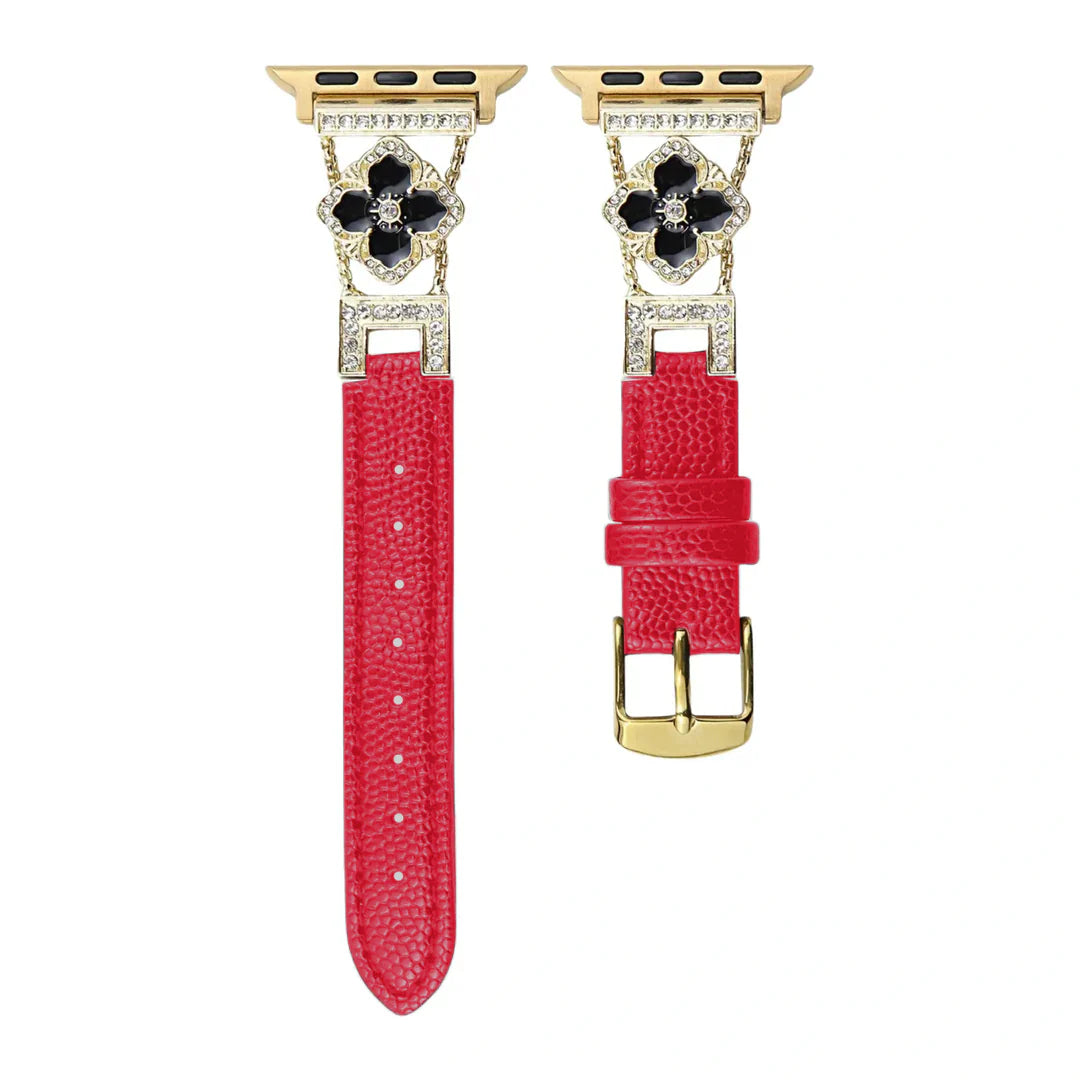 Floral Leather Strap For Apple Watch