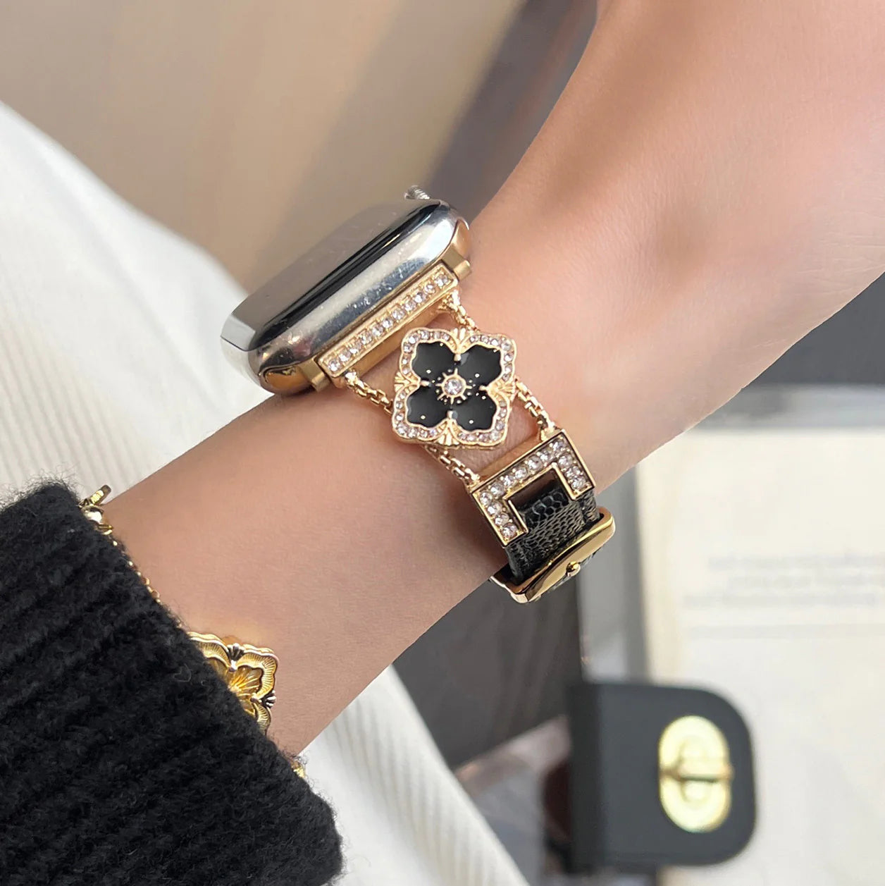 Floral Leather Strap For Apple Watch