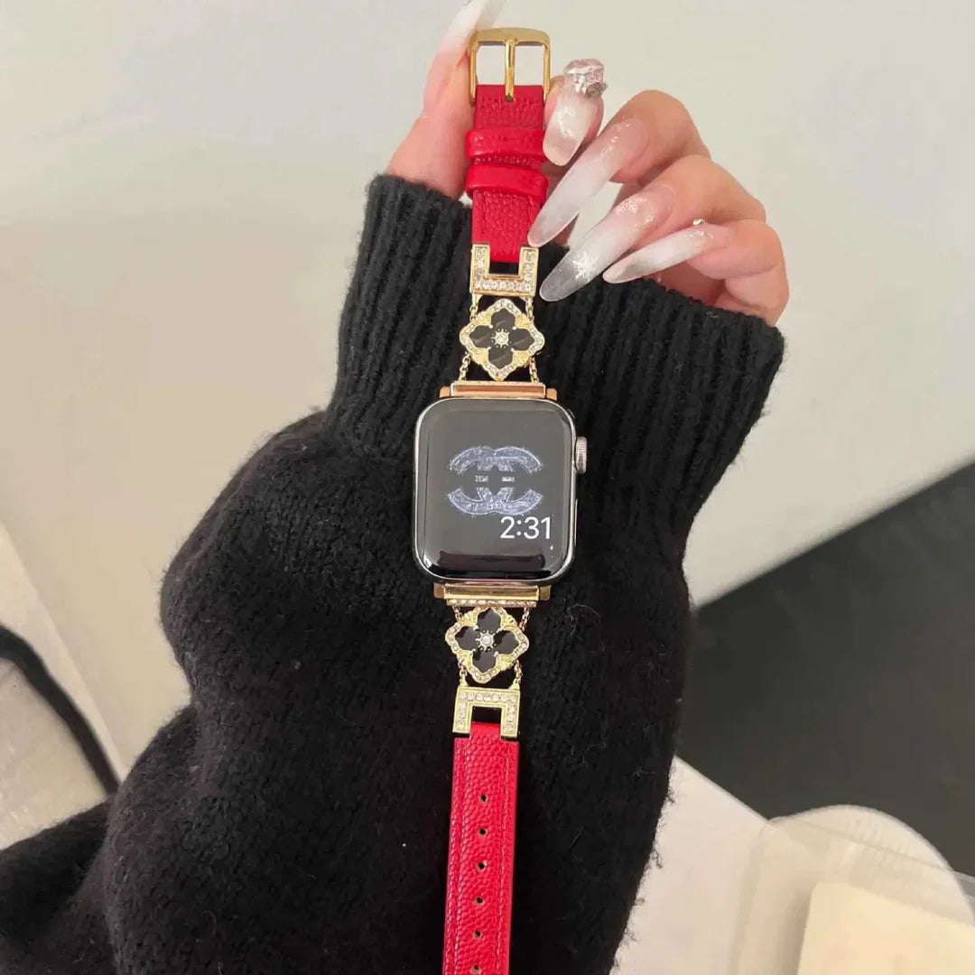 Floral Leather Strap For Apple Watch