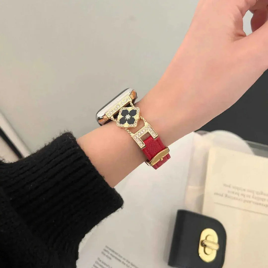 Floral Leather Strap For Apple Watch