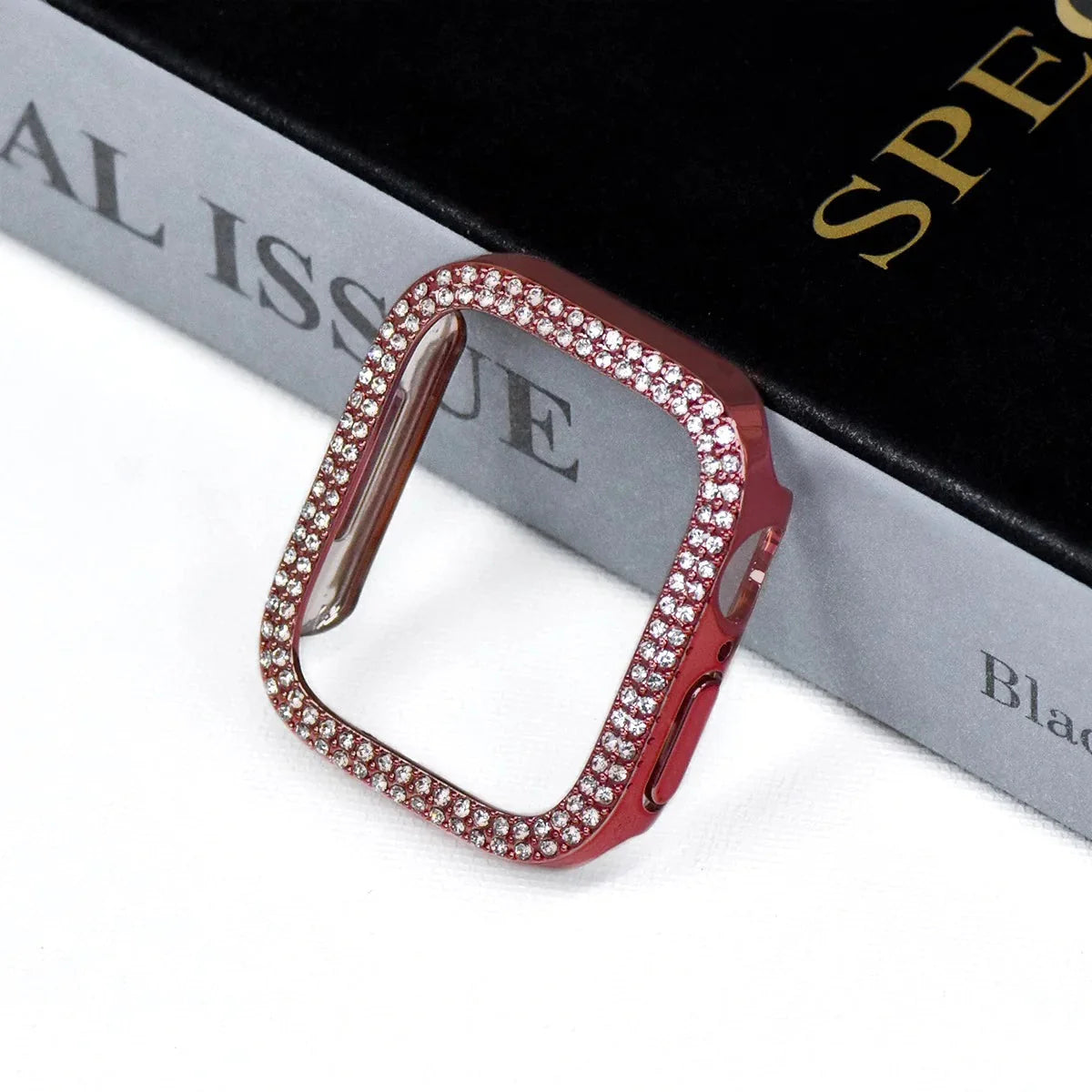 Rhinestone Case Cover With Tempered Glass