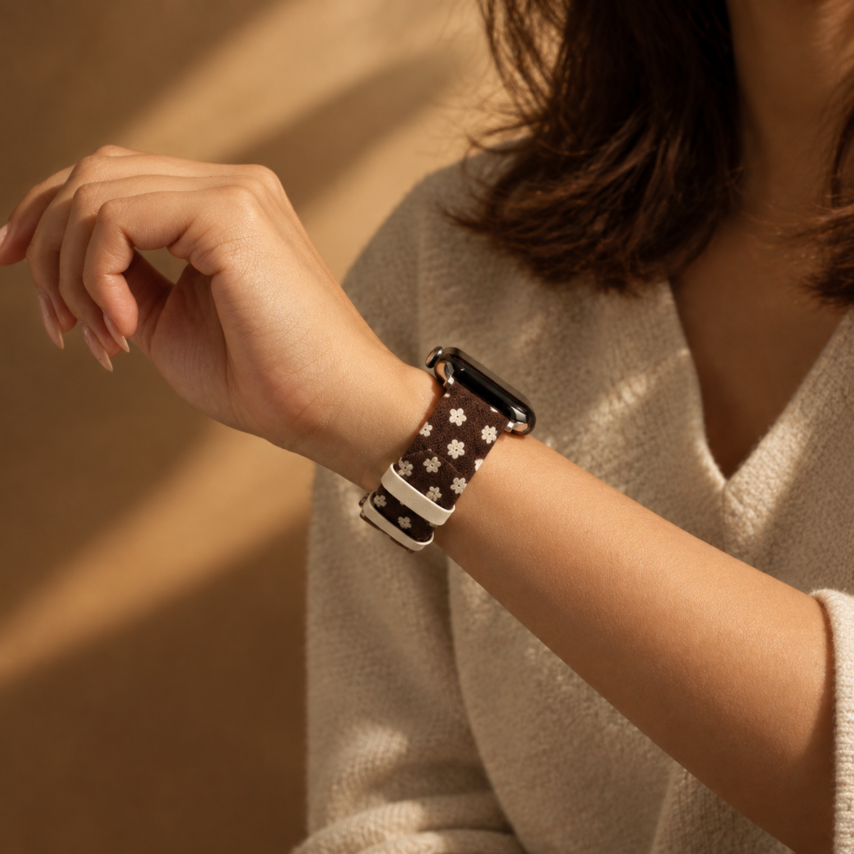 Floral Canvas Strap with Crystal Flower Charm for Apple Watch