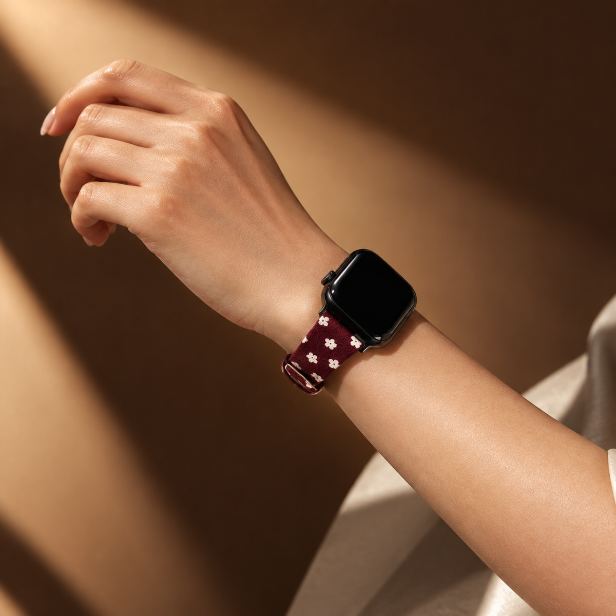 Floral Canvas Strap with Crystal Flower Charm for Apple Watch