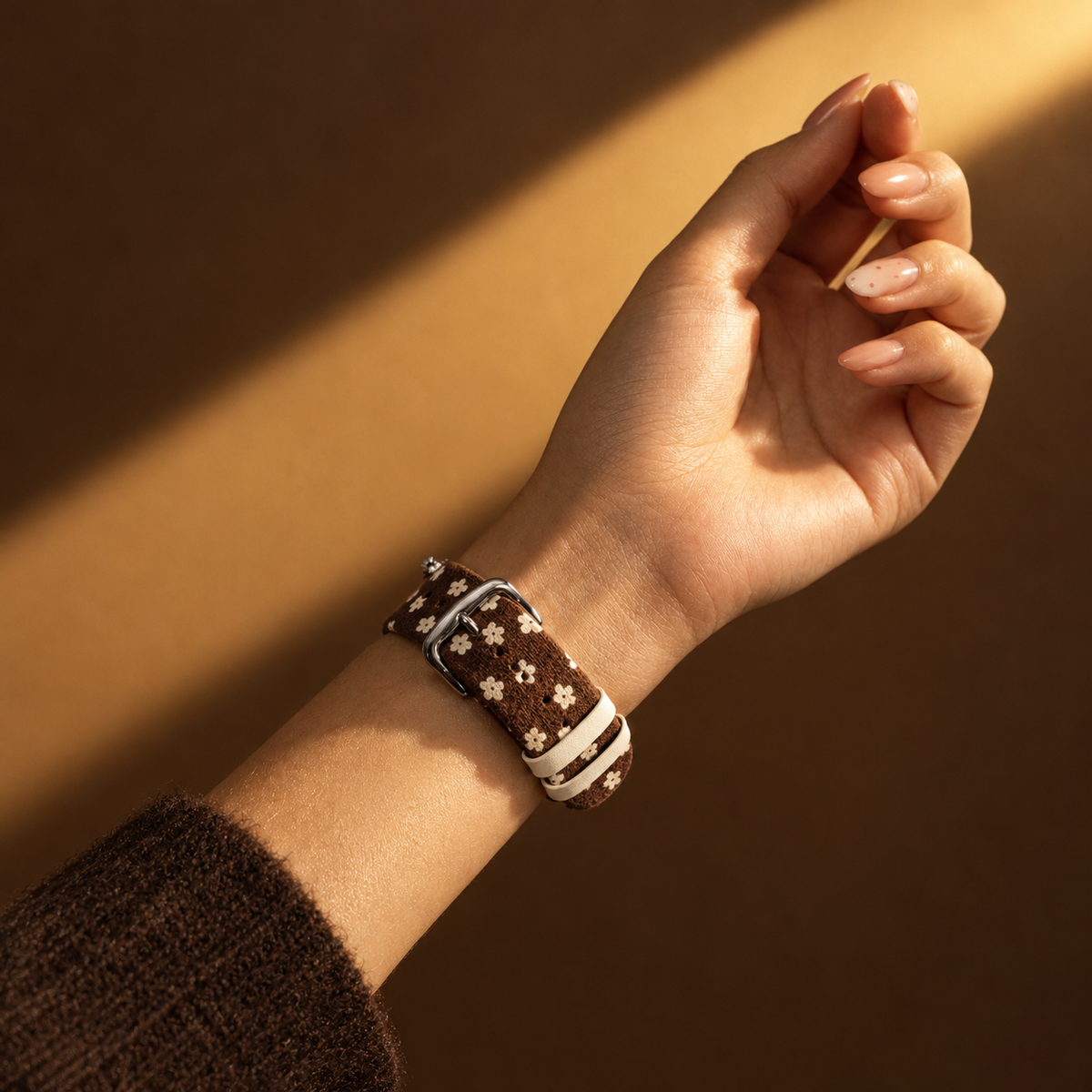 Floral Canvas Strap with Crystal Flower Charm for Apple Watch