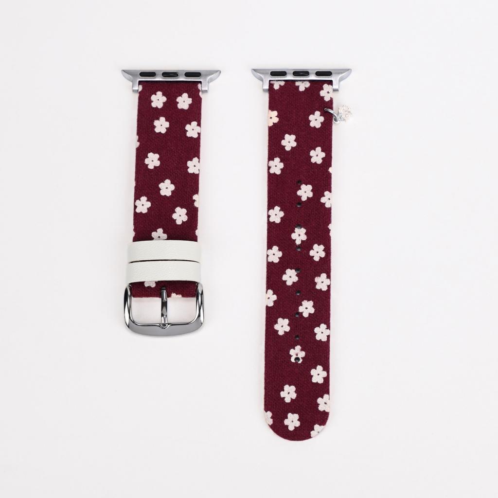 Floral Canvas Strap with Crystal Flower Charm for Apple Watch