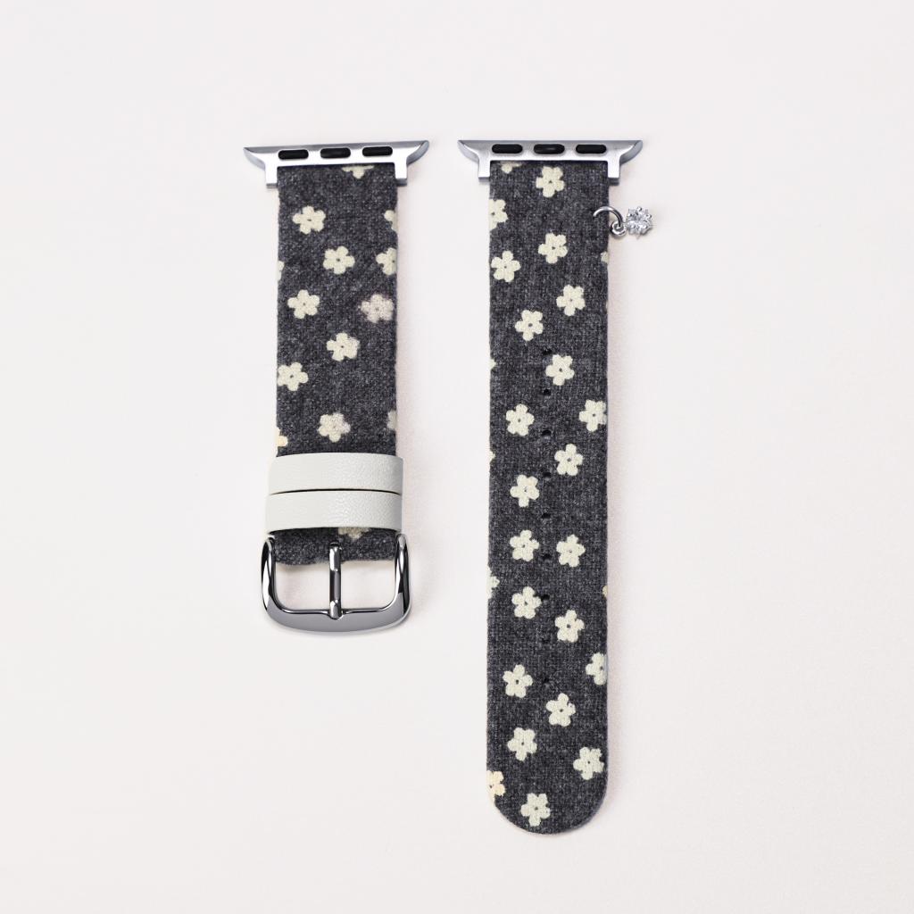 Floral Canvas Strap with Crystal Flower Charm for Apple Watch