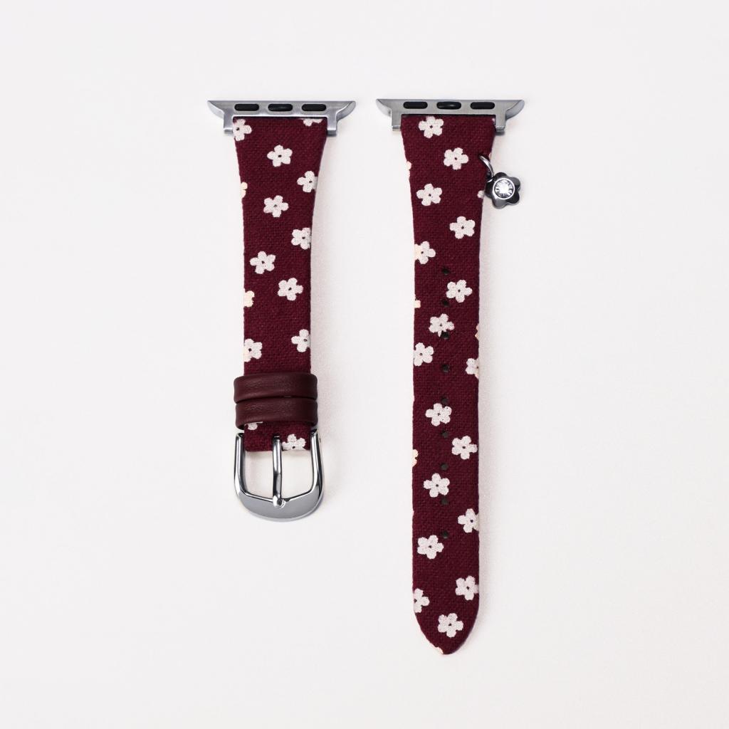 Floral Canvas Strap with Crystal Flower Charm for Apple Watch
