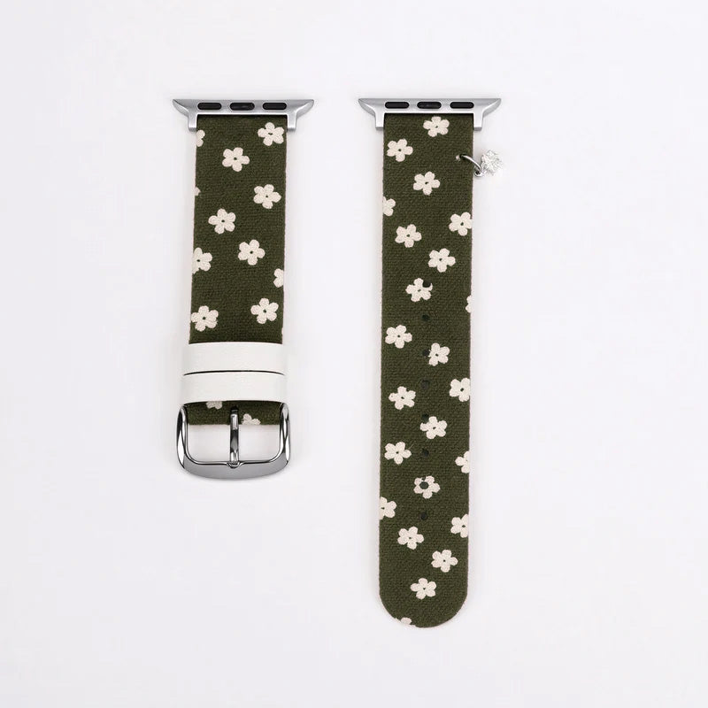 Floral Canvas Strap with Crystal Flower Charm for Apple Watch