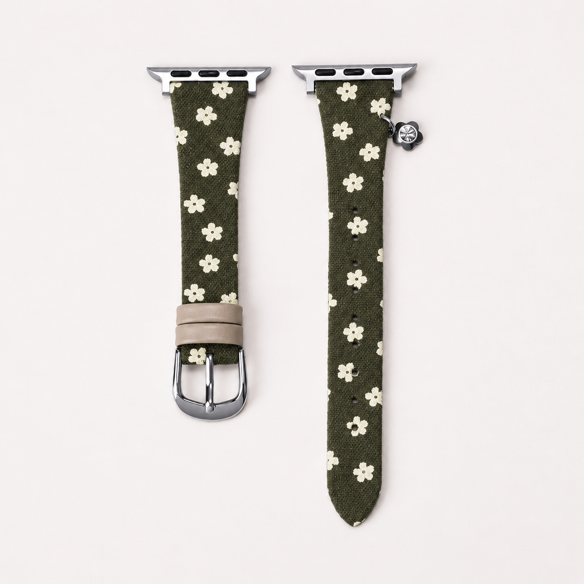Floral Canvas Strap with Crystal Flower Charm for Apple Watch