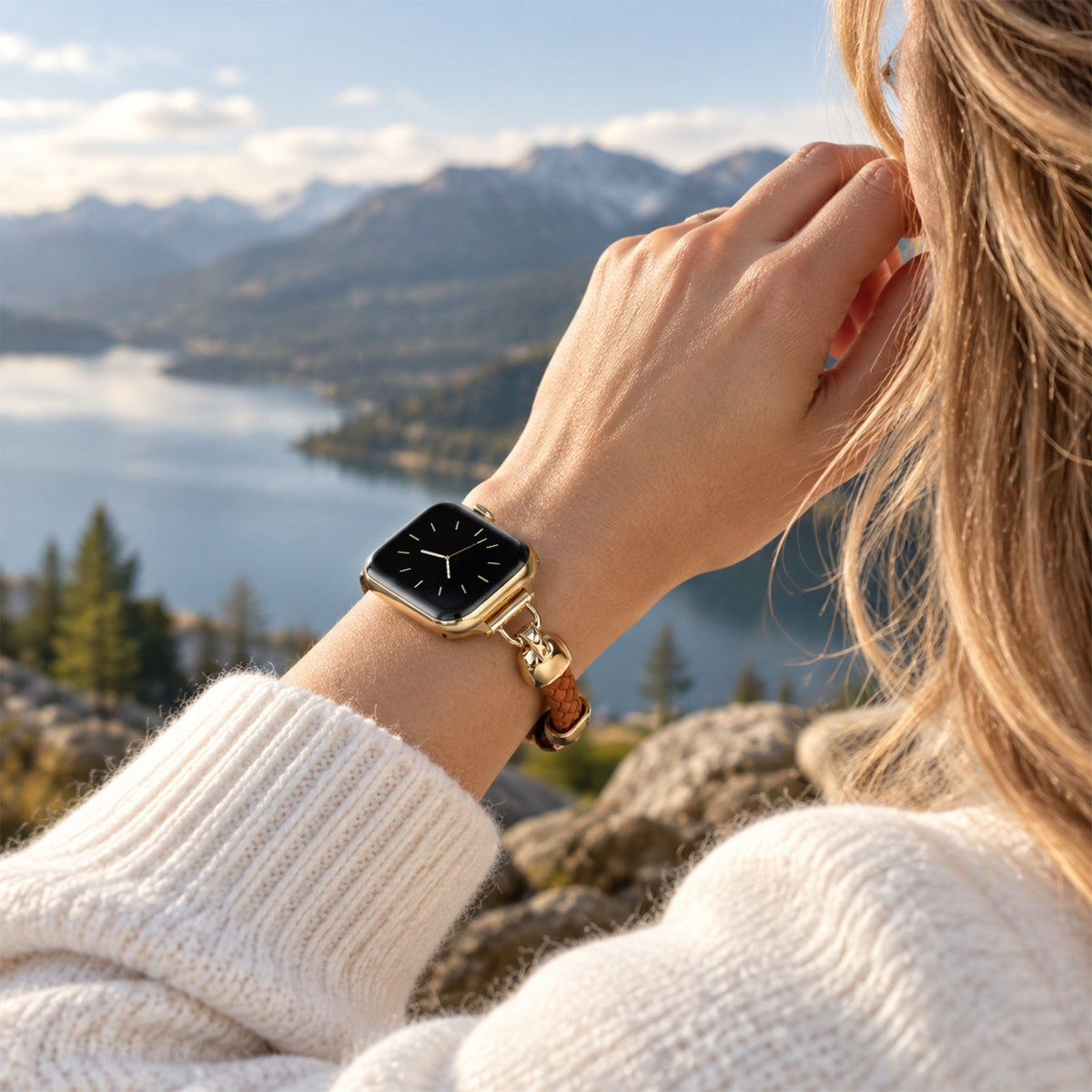 Slim Braided Leather Apple Watch Bracelet