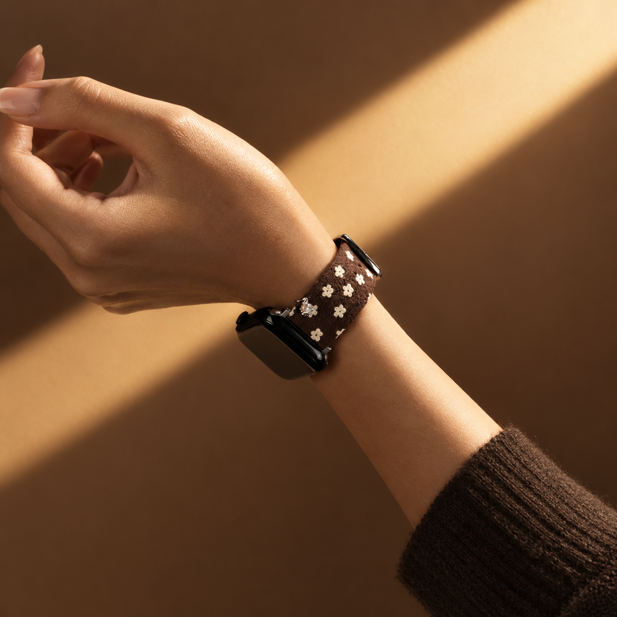 Floral Canvas Strap with Crystal Flower Charm for Apple Watch