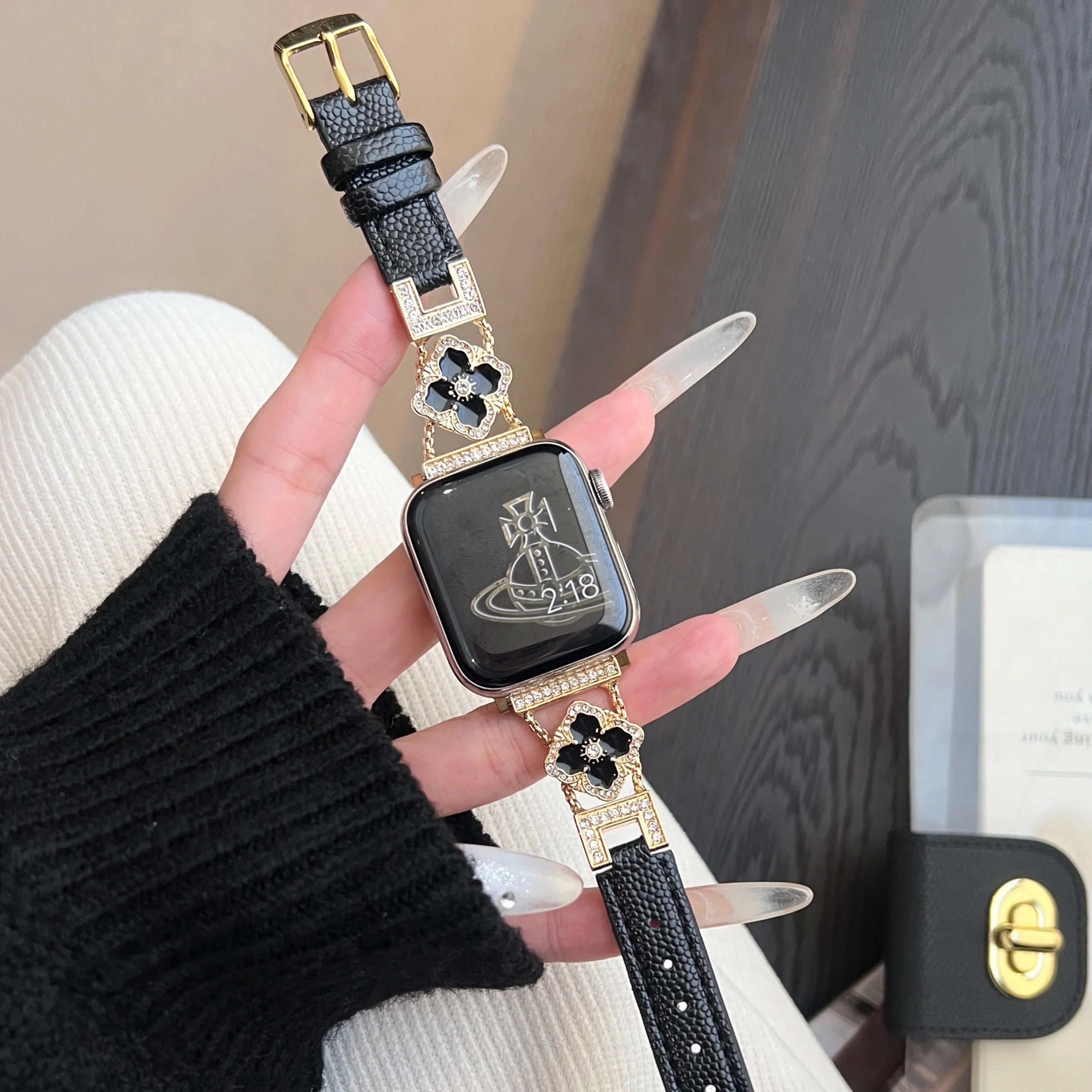 Floral Leather Strap For Apple Watch